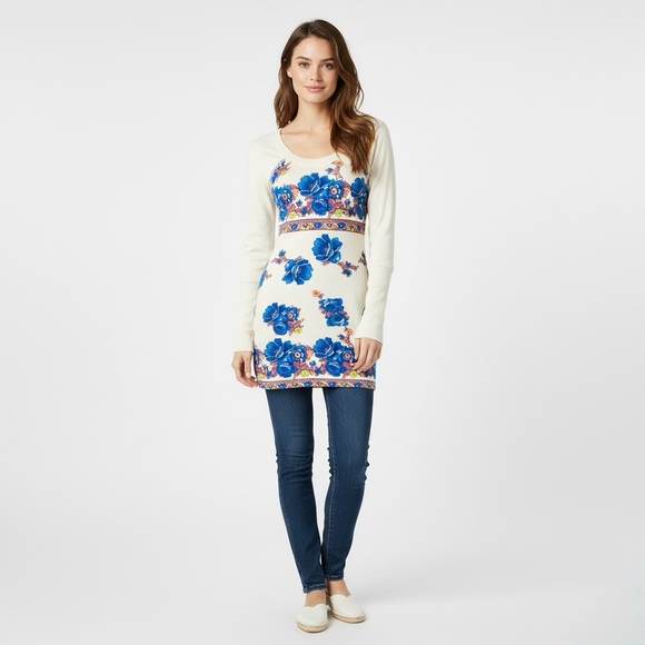 RARE Vintage 90s Free People Floral Print Crochet-Lace Shoulder Scoop Neck Tunic - Picture 13 of 14